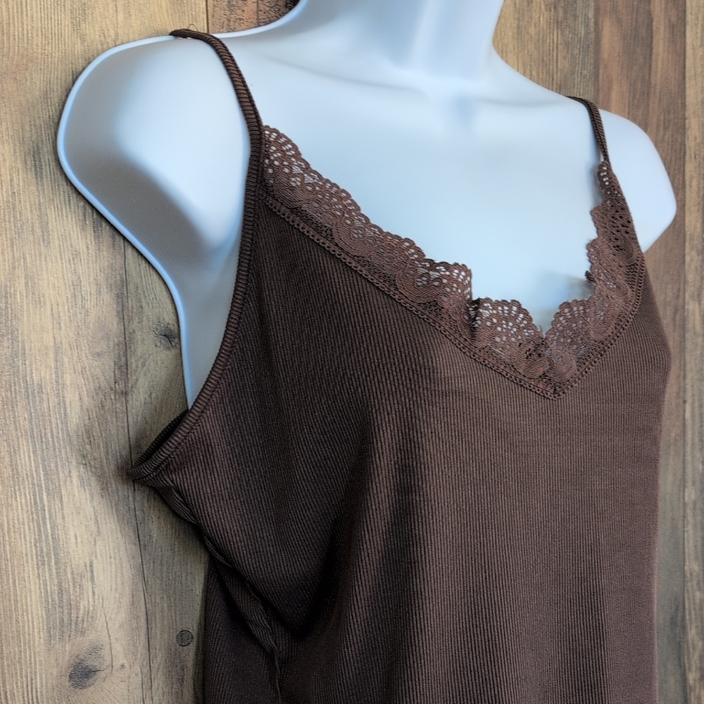 SHEIN Chocolate Lace Detail Camisole Ribbed Tank top XL           T137 - Picture 2 of 6